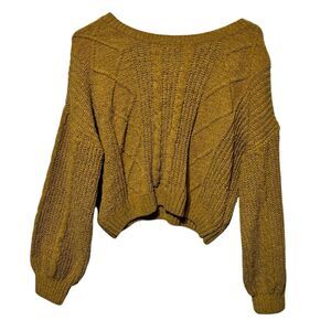 Pink Rose mustard honeycomb yellow crop sweater Junior  Large NWT